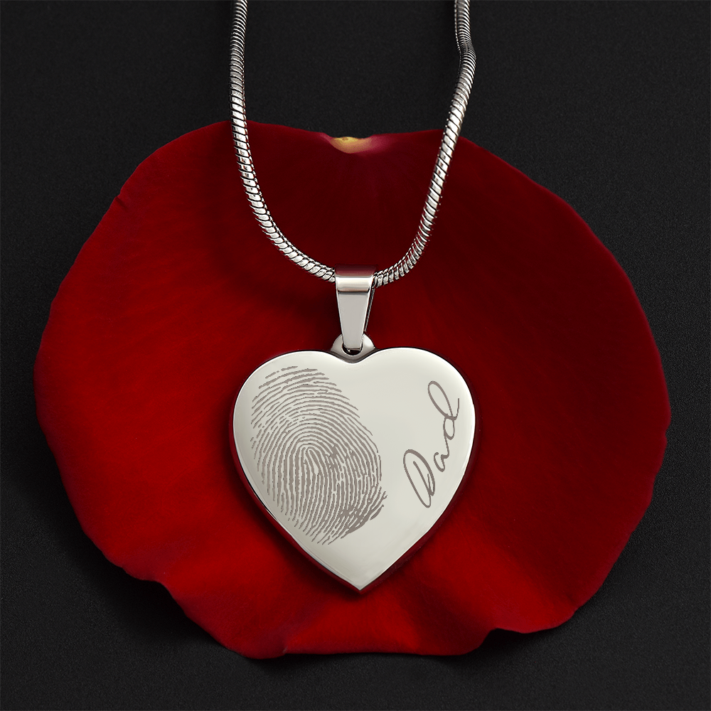 Personalized Fingerprint Heart Necklace: Engraved Handwriting, Gold or Silver