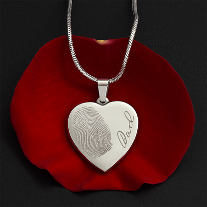 Personalized Fingerprint Heart Necklace: Engraved Handwriting, Gold or Silver
