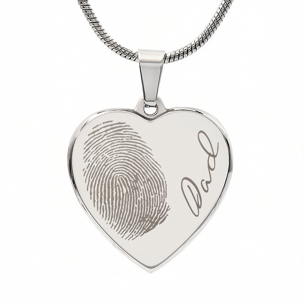 Personalized Fingerprint Heart Necklace: Engraved Handwriting, Gold or Silver