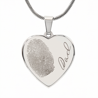 Personalized Fingerprint Heart Necklace: Engraved Handwriting, Gold or Silver