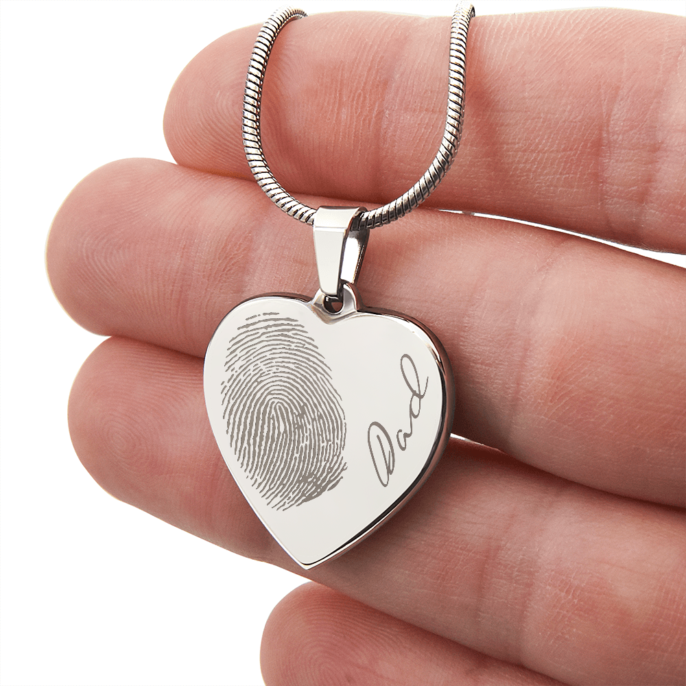 Personalized Fingerprint Heart Necklace: Engraved Handwriting, Gold or Silver