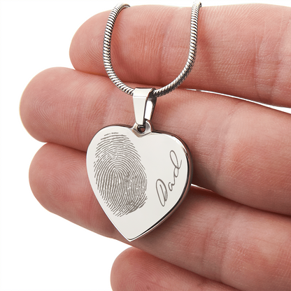 Personalized Fingerprint Heart Necklace: Engraved Handwriting, Gold or Silver