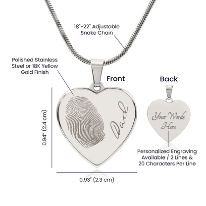 Personalized Fingerprint Heart Necklace: Engraved Handwriting, Gold or Silver