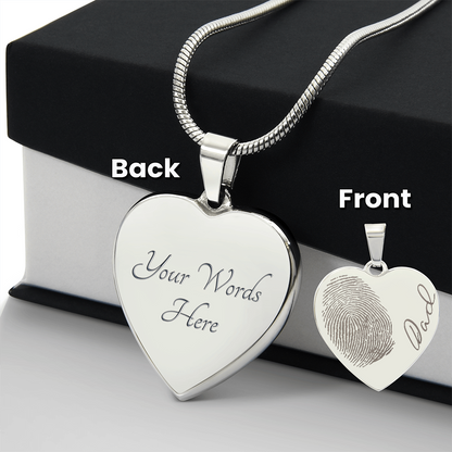 Personalized Fingerprint Heart Necklace: Engraved Handwriting, Gold or Silver