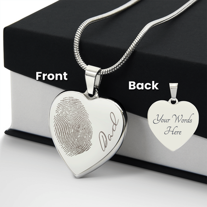 Personalized Fingerprint Heart Necklace: Engraved Handwriting, Gold or Silver