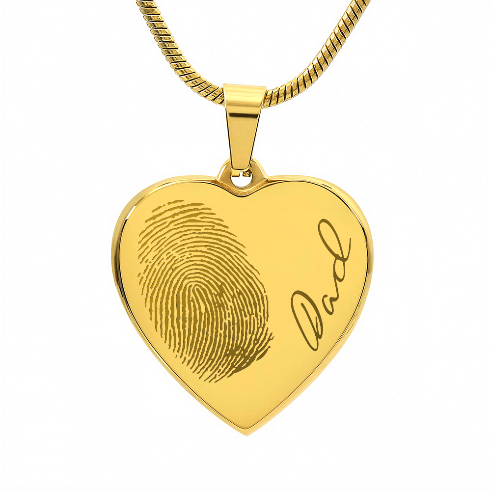 Personalized Fingerprint Heart Necklace: Engraved Handwriting, Gold or Silver