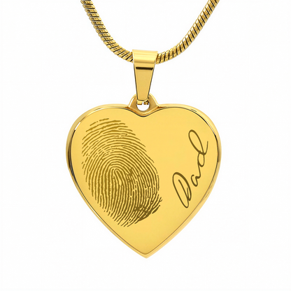 Personalized Fingerprint Heart Necklace: Engraved Handwriting, Gold or Silver