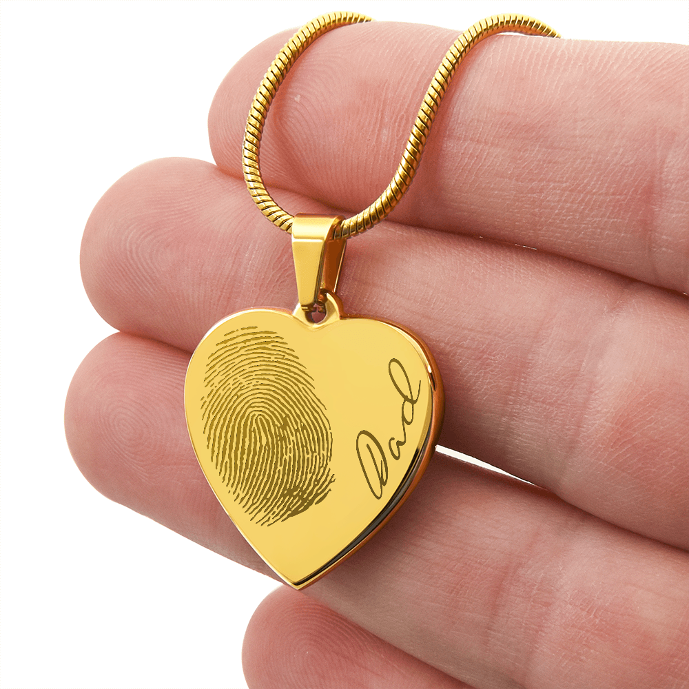 Personalized Fingerprint Heart Necklace: Engraved Handwriting, Gold or Silver