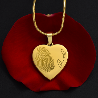 Personalized Fingerprint Heart Necklace: Engraved Handwriting, Gold or Silver