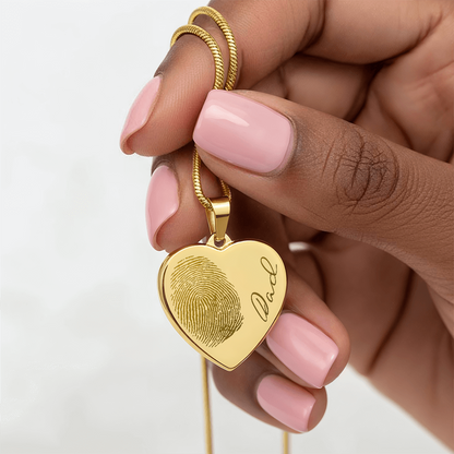 Personalized Fingerprint Heart Necklace: Engraved Handwriting, Gold or Silver