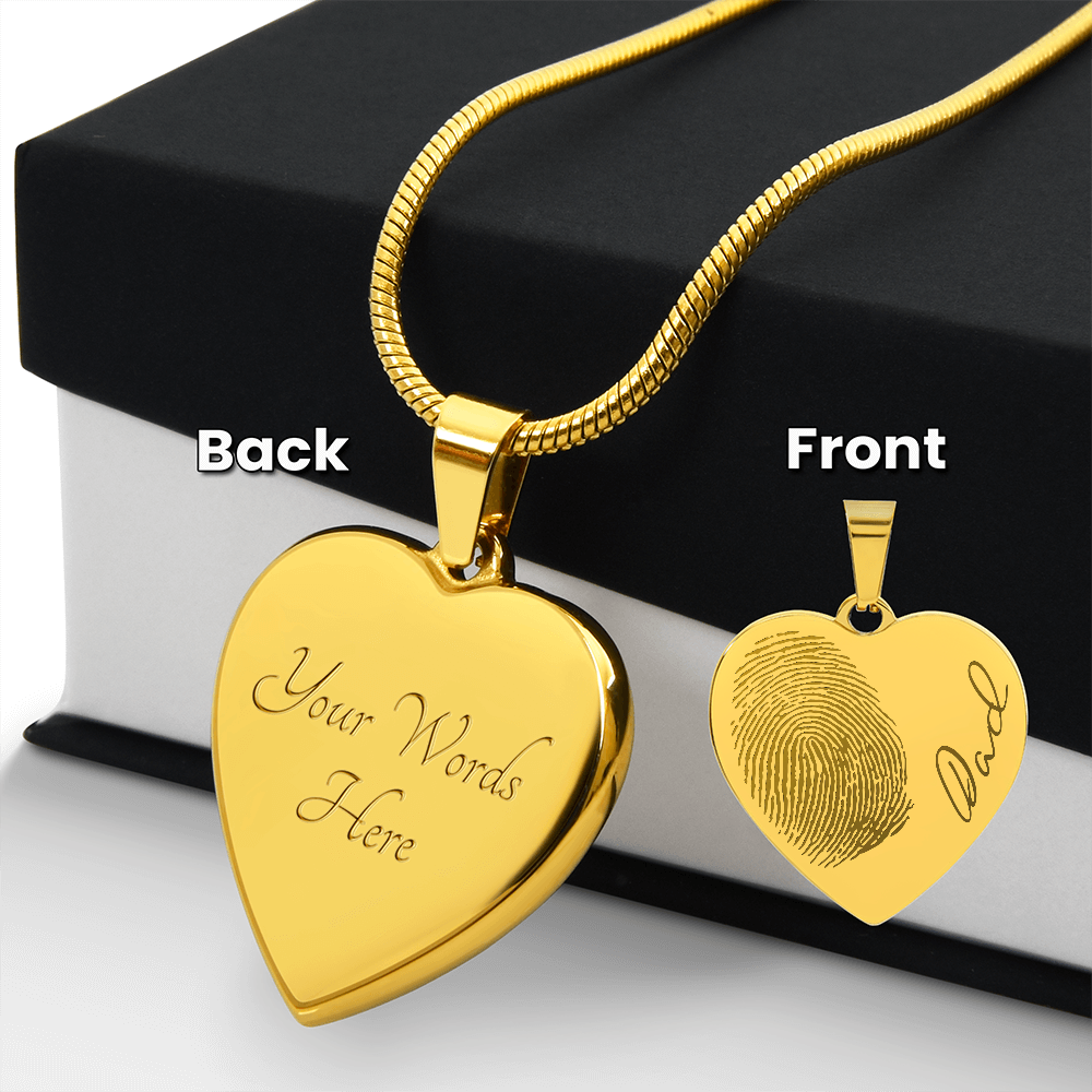 Personalized Fingerprint Heart Necklace: Engraved Handwriting, Gold or Silver