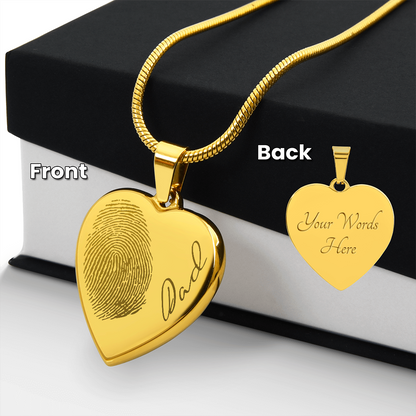 Personalized Fingerprint Heart Necklace: Engraved Handwriting, Gold or Silver